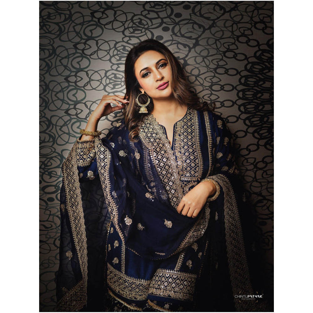 Gopi Vaid Marigold Brocade Short Garara Set-Divyanka Tripathi