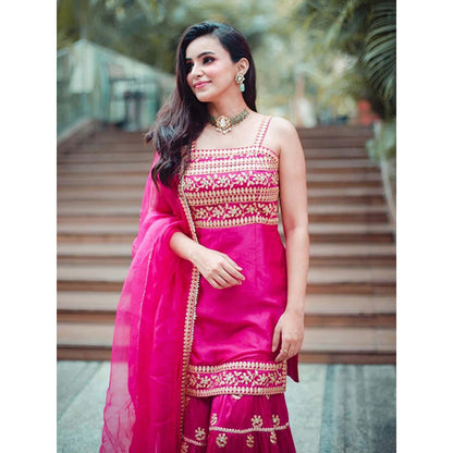 Gopi Vaid Ankita Sharma in Marigold Aarva Strappy Sharara Set