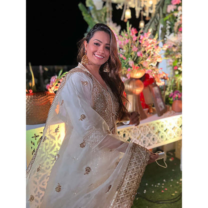 Gopi Vaid Marigold Brocade FO Set with Churidar