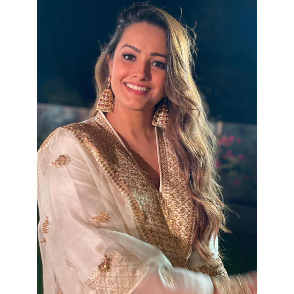 Gopi Vaid Marigold Brocade FO Set with Churidar