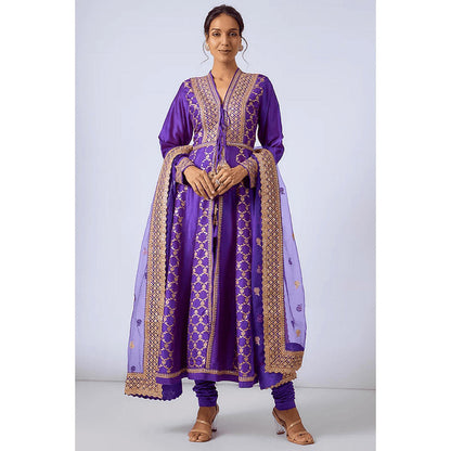 Gopi Vaid Marigold Brocade FO Set with Churidar-Elli AvrRam