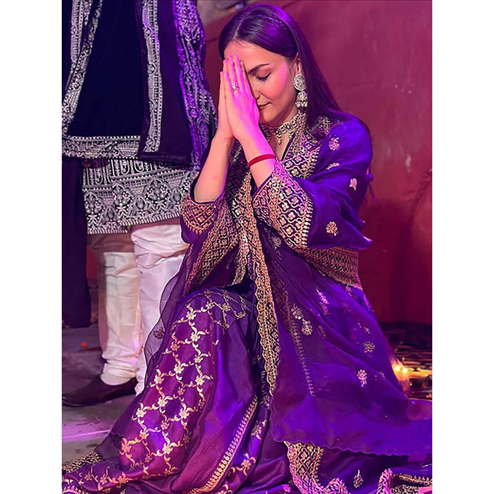 Gopi Vaid Marigold Brocade FO Set with Churidar-Elli AvrRam