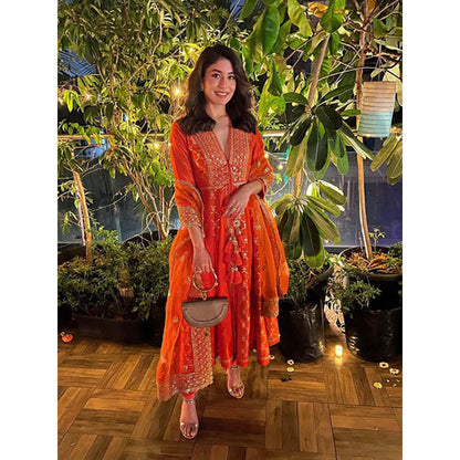 Gopi Vaid Marigold Brocade FO Set with Churidar-Kritika Kamra