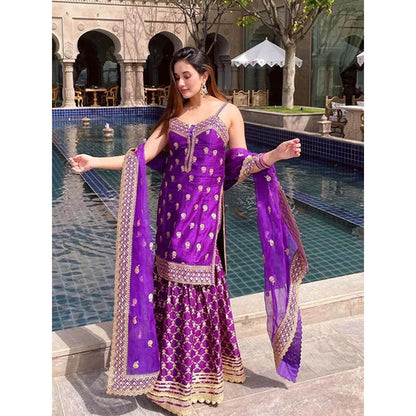 Gopi Vaid Marigold Brocade Strappy Set