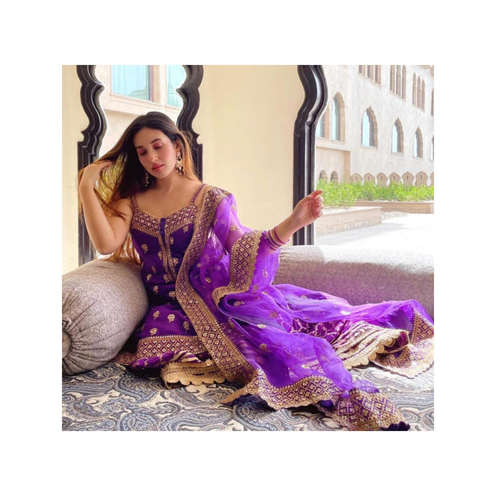 Gopi Vaid Marigold Brocade Strappy Set