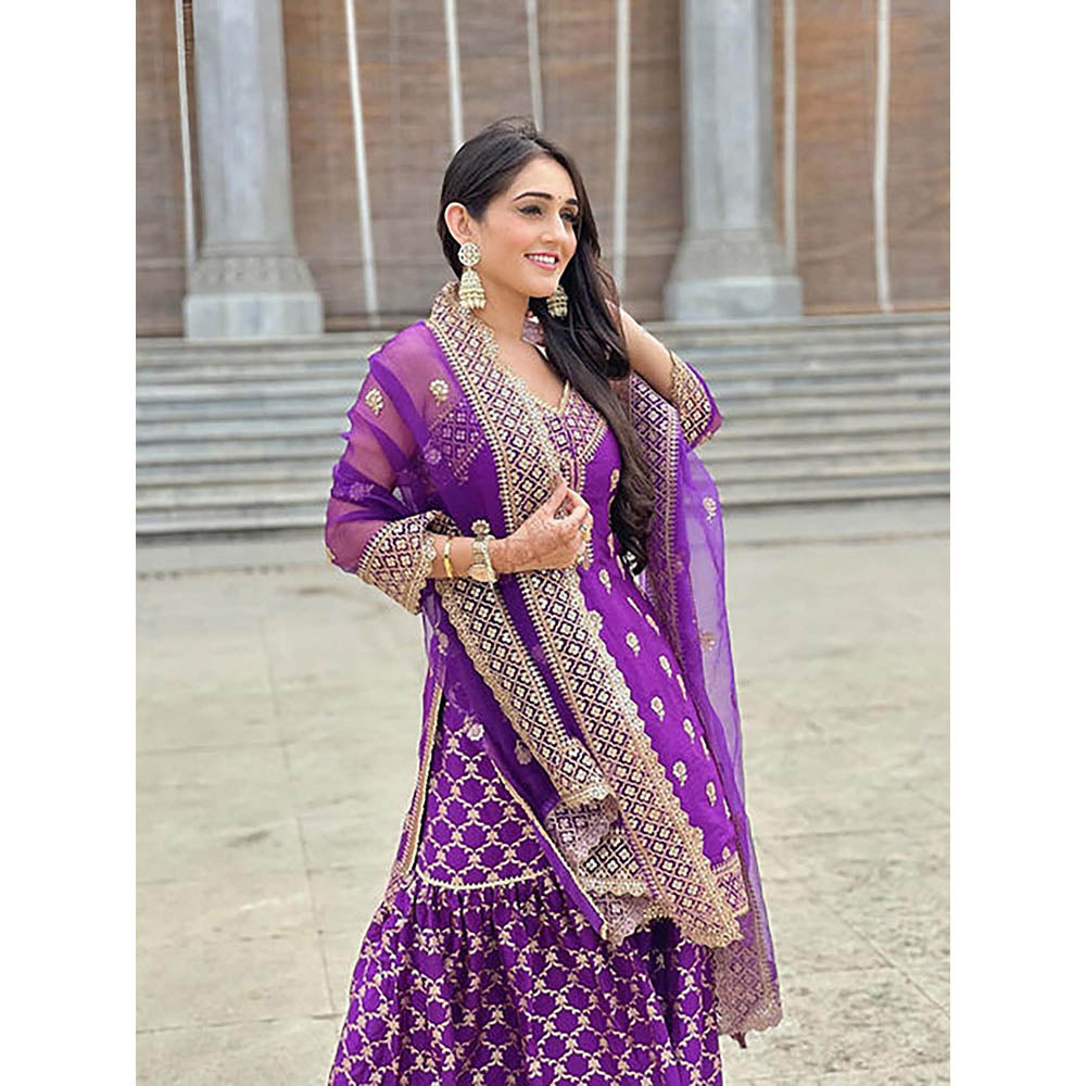 Gopi Vaid Marigold Brocade Strappy Set