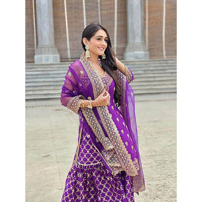 Gopi Vaid Marigold Brocade Strappy Set
