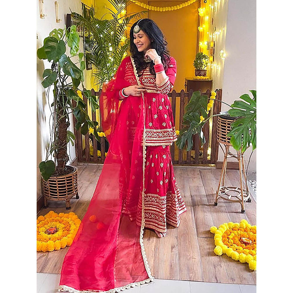 Gopi Vaid Marigold Peplum Sharara Set