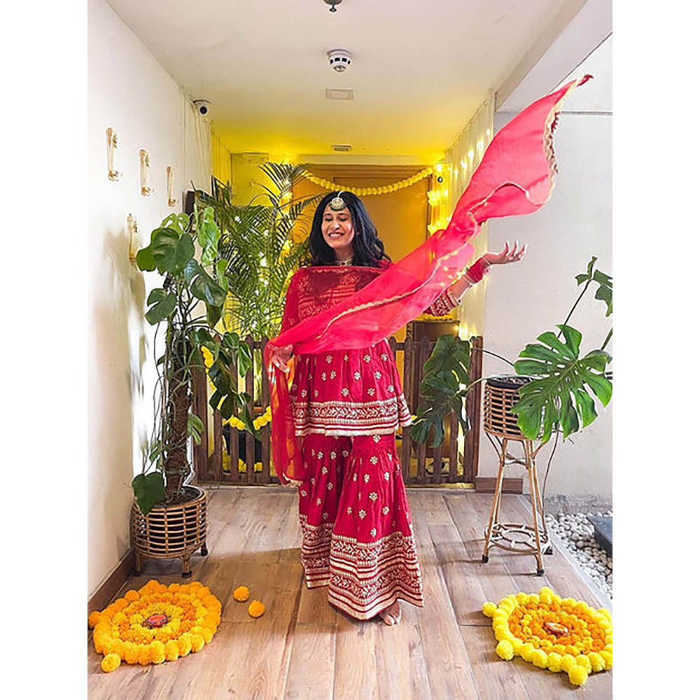 Gopi Vaid Marigold Peplum Sharara Set