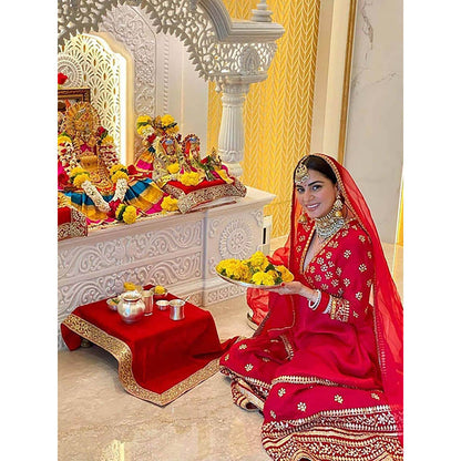 Gopi Vaid Marigold Peplum Sharara Set