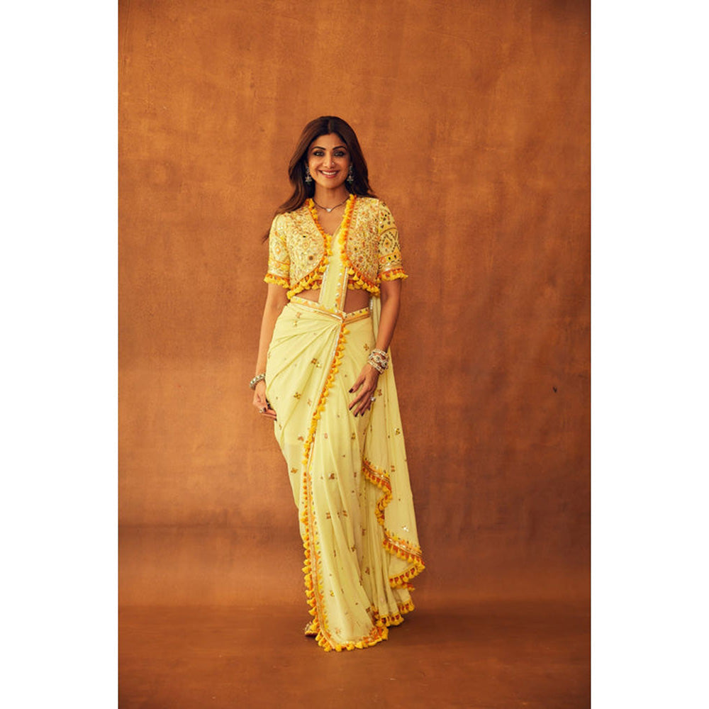 Gopi Vaid Shilpa Shetty Saree with Stitched Blouse and Bandi Jacket