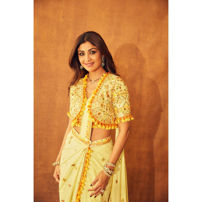 Gopi Vaid Shilpa Shetty Saree with Stitched Blouse and Bandi Jacket