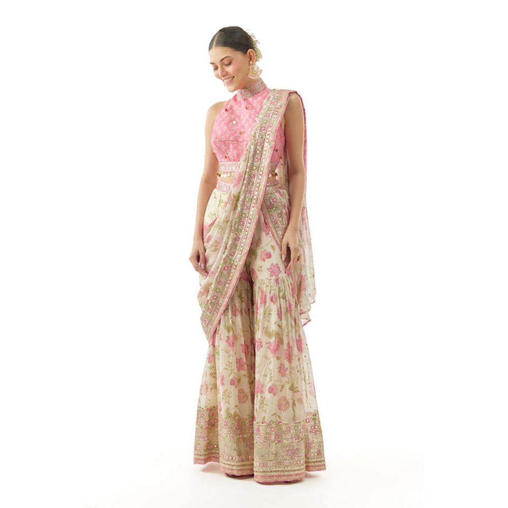 Gopi Vaid Pakhi Sharara Saree with Stitched Blouse