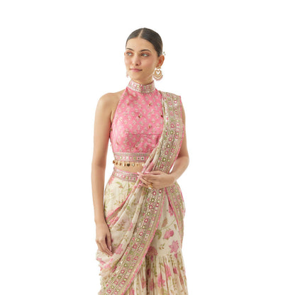Gopi Vaid Pakhi Sharara Saree with Stitched Blouse