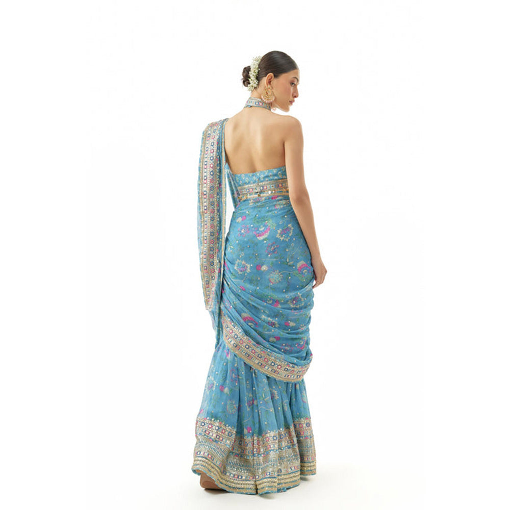 Gopi Vaid Pakhi Sharara Saree with Stitched Blouse