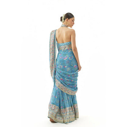 Gopi Vaid Pakhi Sharara Saree with Stitched Blouse