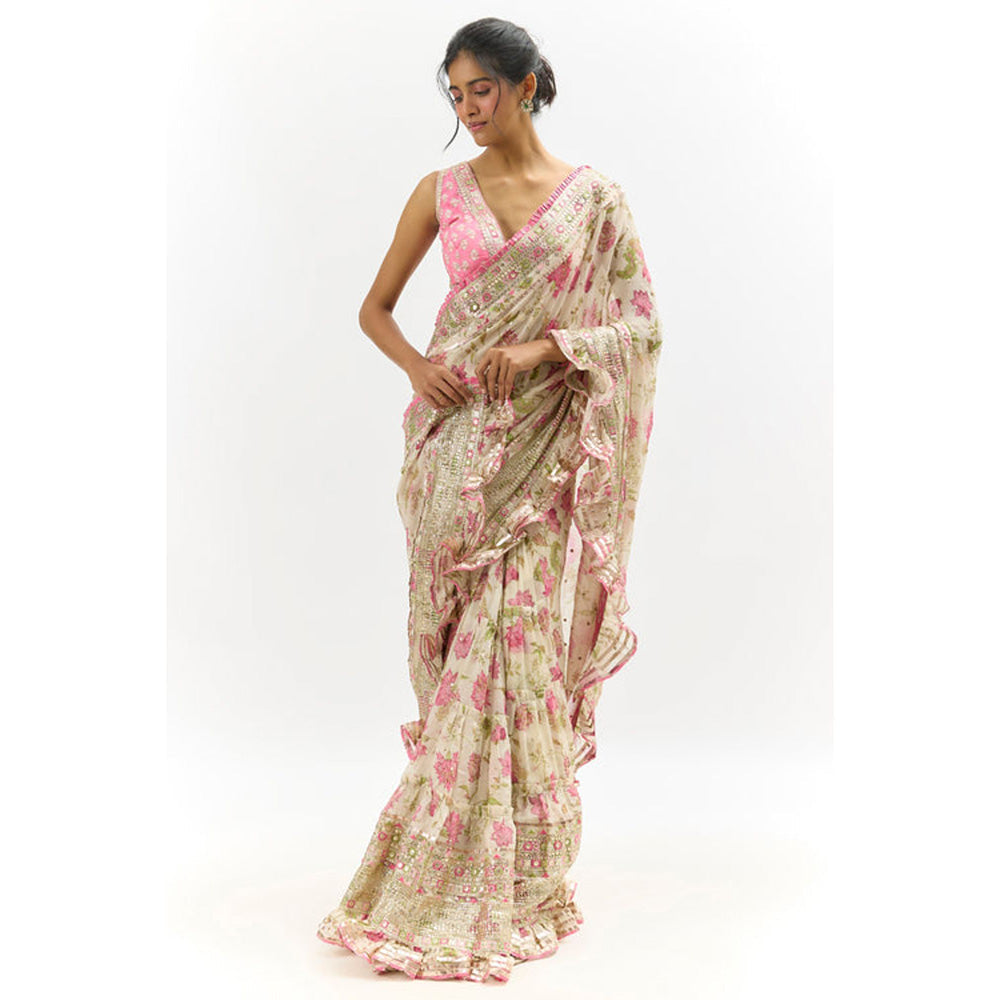Gopi Vaid Aanchal Saree with Stitched Blouse and Petticoat