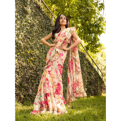 Gopi Vaid Prerna Mehra In Khushi Frill Saree with Stitched Blouse