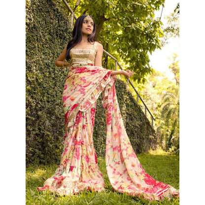 Gopi Vaid Prerna Mehra In Khushi Frill Saree with Stitched Blouse