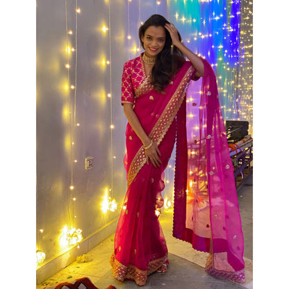 Gopi Vaid Monalisa Mahapatra in Marigold Brocade Saree with Stitched Blouse