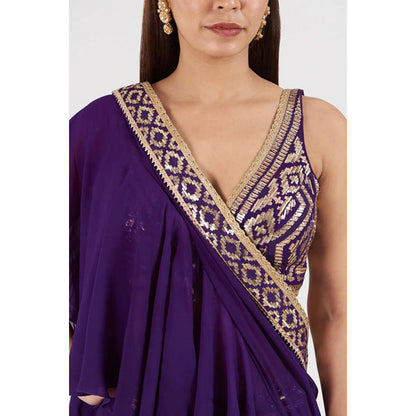 Gopi Vaid Marrakesh Ruffle Saree with Stitched Blouse