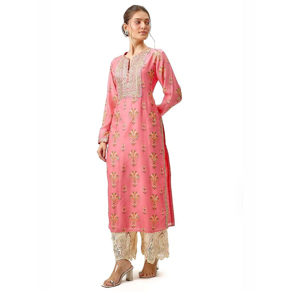 Gopi Vaid Neha Pink Embroidery Kurta