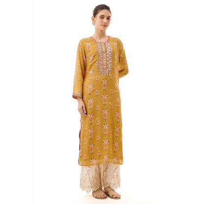 Gopi Vaid Dhara Mustard Embroidery Kurta