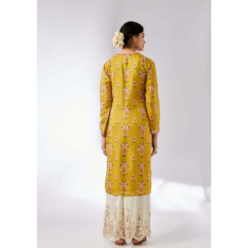 Gopi Vaid Neha Mustard Embroidery Kurta