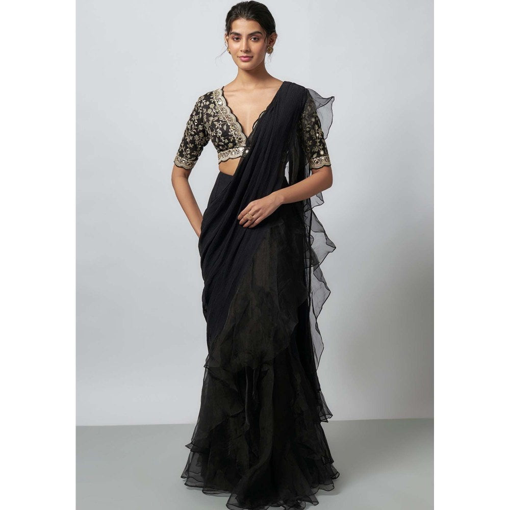 Gopi Vaid Ganika Mirror Embellished Saree with Stitched Blouse