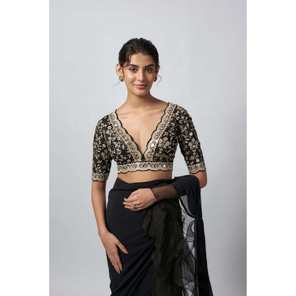 Gopi Vaid Ganika Mirror Embellished Saree with Stitched Blouse