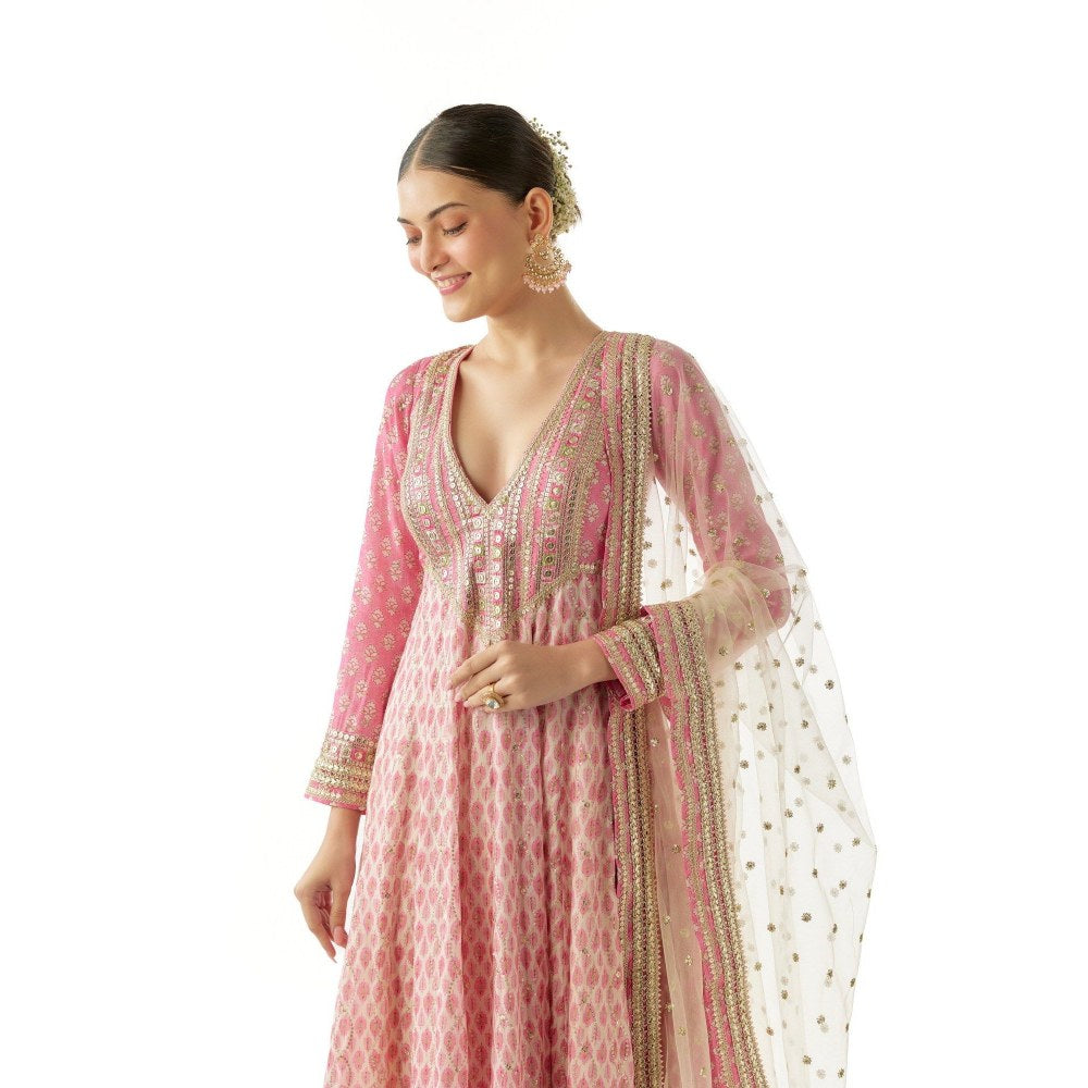 Gopi Vaid Prisha Pink Anarkali Kurta with Churidar and Dupatta