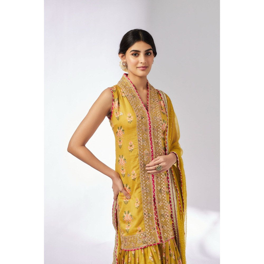 Gopi Vaid Dhriti Sleeveless Mustard Kurta with Sharara and Dupatta