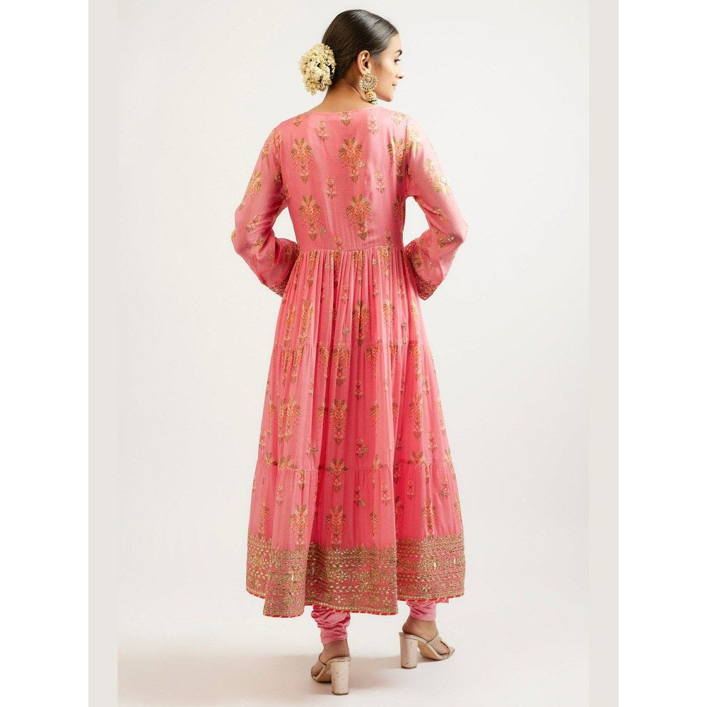 Gopi Vaid Joshna Tiered Pink Anarkali Kurta with Churidar and Dupatta