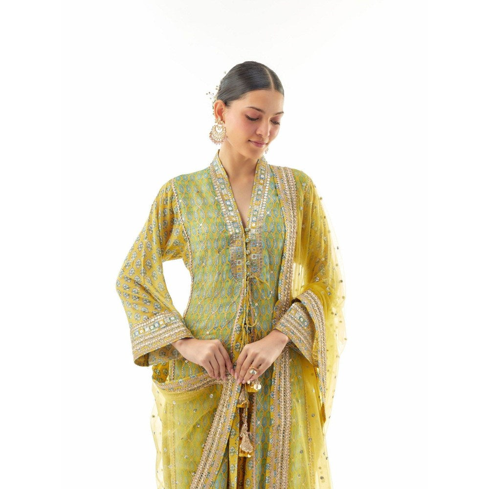 Gopi Vaid Harshika Yellow Anarkali Kurta with Palazzo and Dupatta
