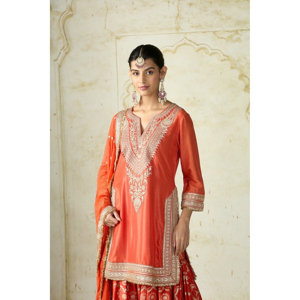 Gopi Vaid Ameena Orange Kurta with Sharara and Dupatta