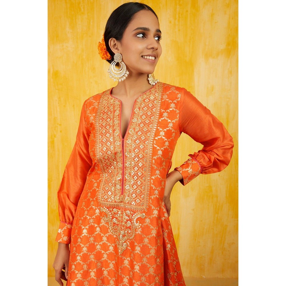 Gopi Vaid Marigold Marodi Embroidered Orange Kurta with Pant
