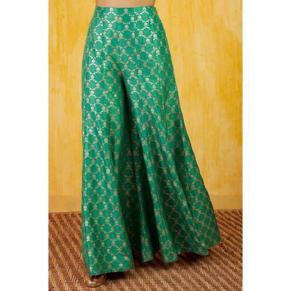 Gopi Vaid Marigold Brocade Aqua Shirt with Palazzo