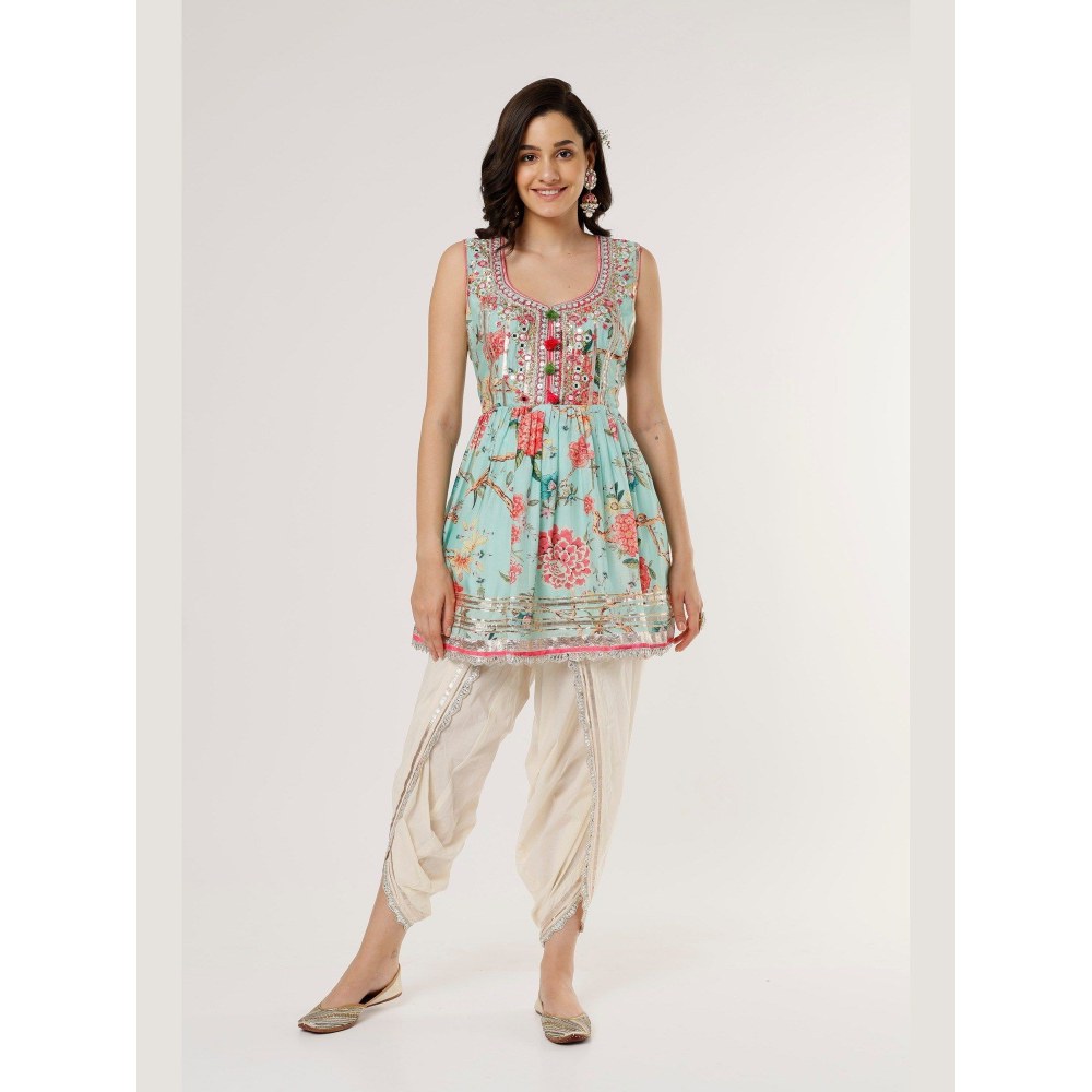 Gopi Vaid Suhani Sleeveless Blue Top with Dhoti