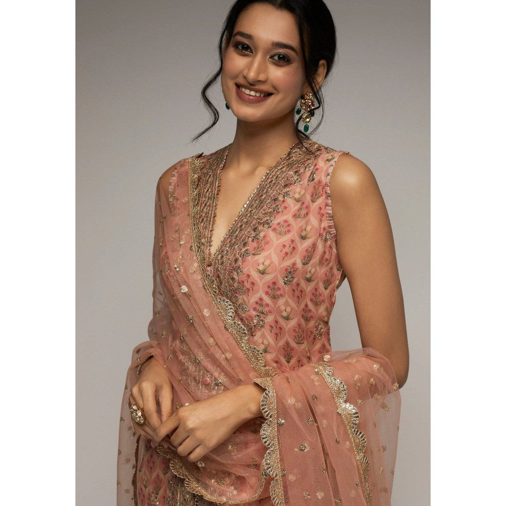 Gopi Vaid Nusrat Sleeveless Pink Kurta with Sharara and Dupatta