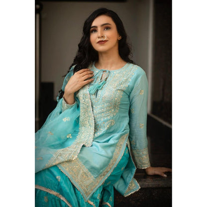 Gopi Vaid Rati Blue Kurta with Sharara and Dupatta