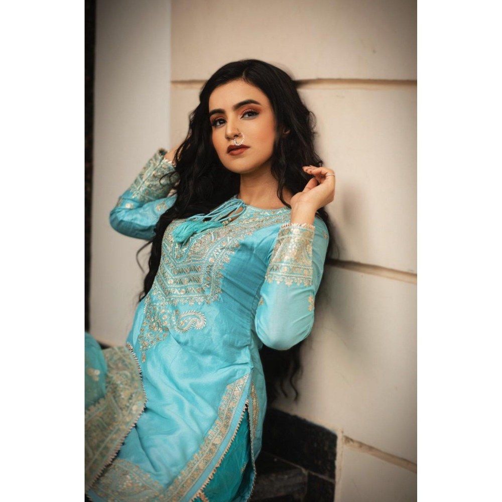 Gopi Vaid Rati Blue Kurta with Sharara and Dupatta