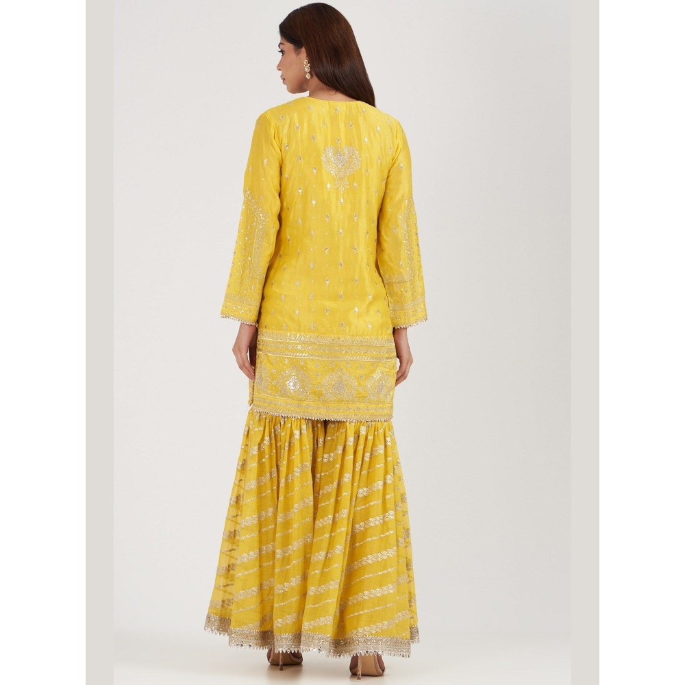 Gopi Vaid Rati with Jamdani Yellow Kurta with Sharara and Dupatta