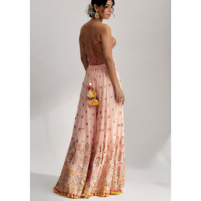 Gopi Vaid Ira Bustier Pink Blouse with Sharara and Dupatta