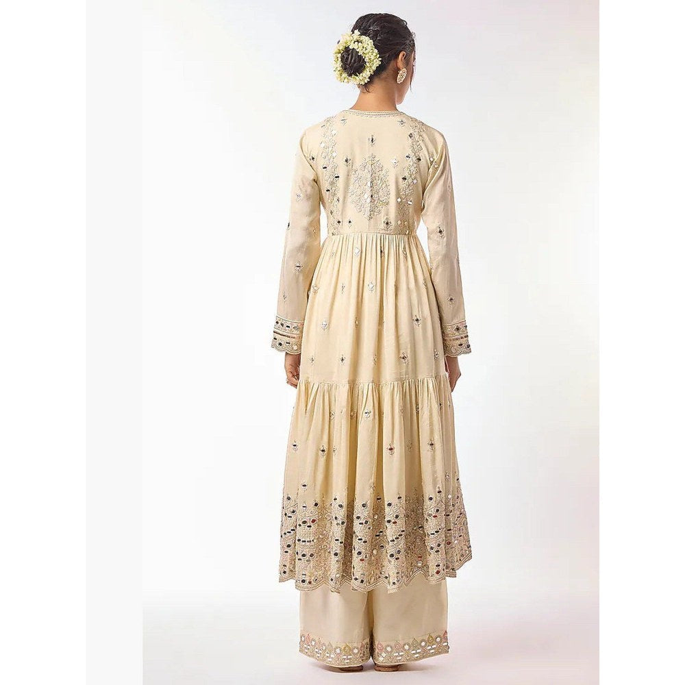 Gopi Vaid Arundhati Ivory Anarkali Kurta with Palazzo and Dupatta