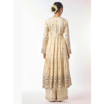 Gopi Vaid Arundhati Ivory Anarkali Kurta with Palazzo and Dupatta