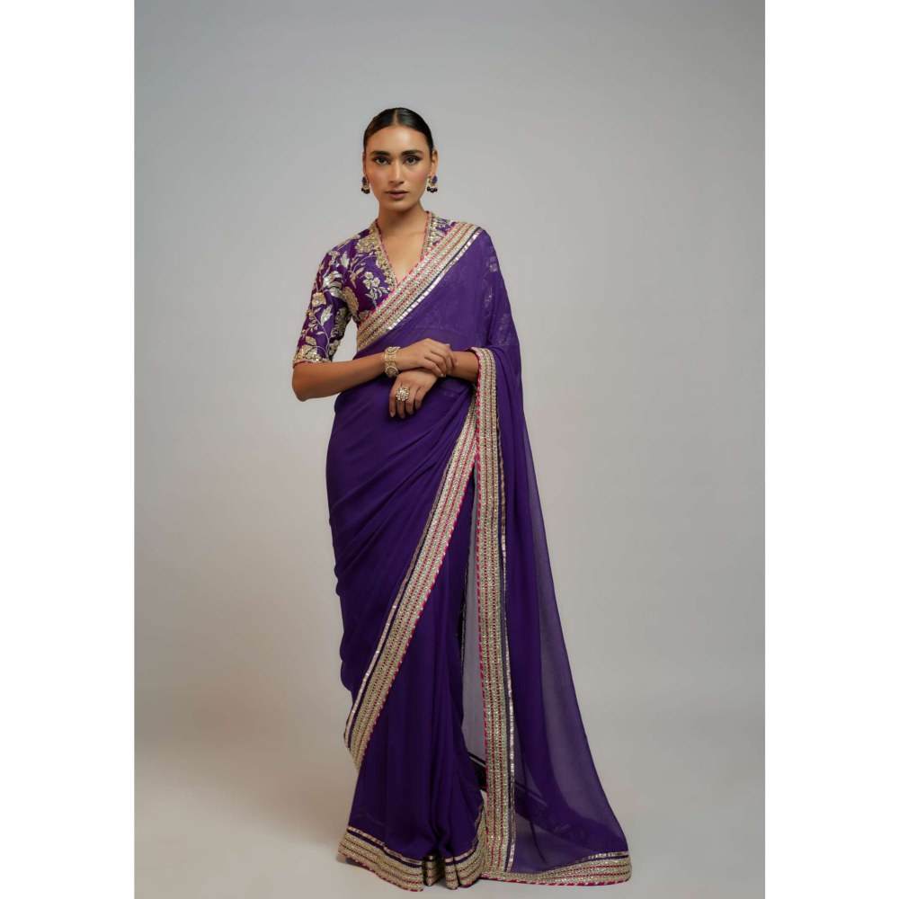 Gopi Vaid Purple Anaita Shroff In Golconda Myra Saree with Stitched Blouse