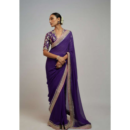 Gopi Vaid Purple Anaita Shroff In Golconda Myra Saree with Stitched Blouse