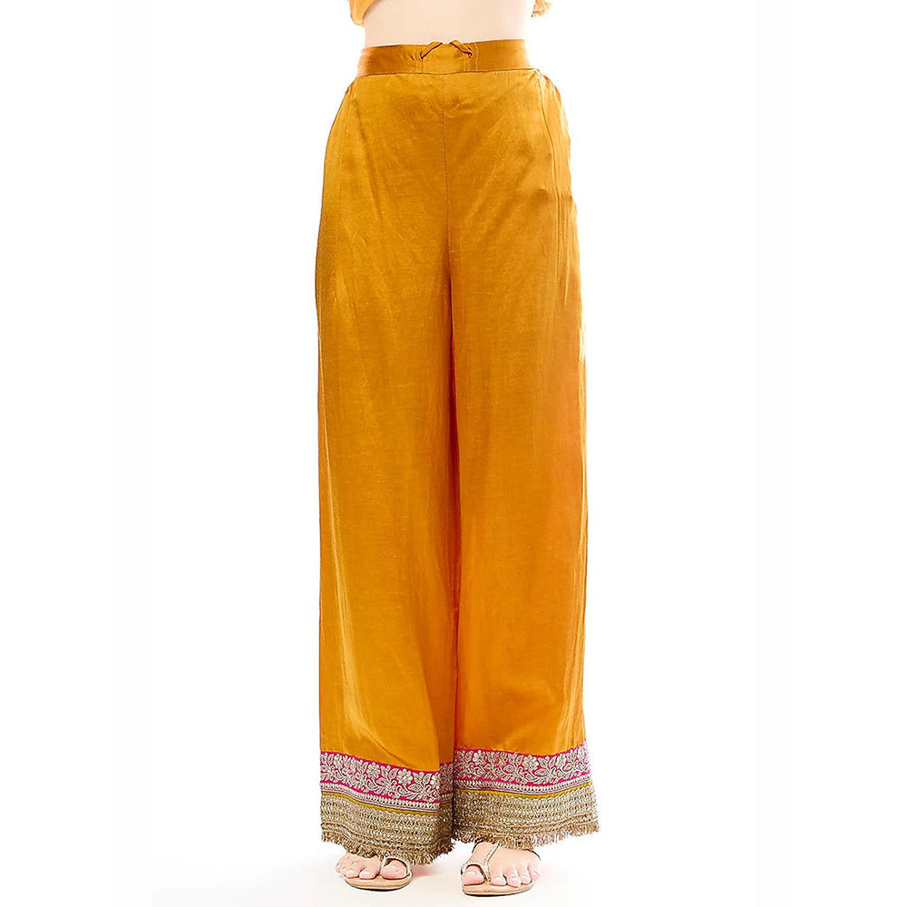 Gopi Vaid Mehrunissa Mustard Embroidered Anarkali Kurta with Palazzo and Dupatta