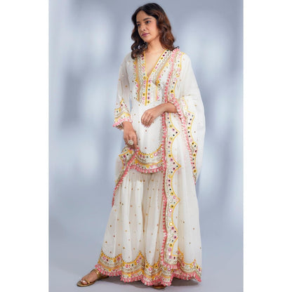 Gopi Vaid Bani Ivory Embroidered Kurta with Sharara and Dupatta