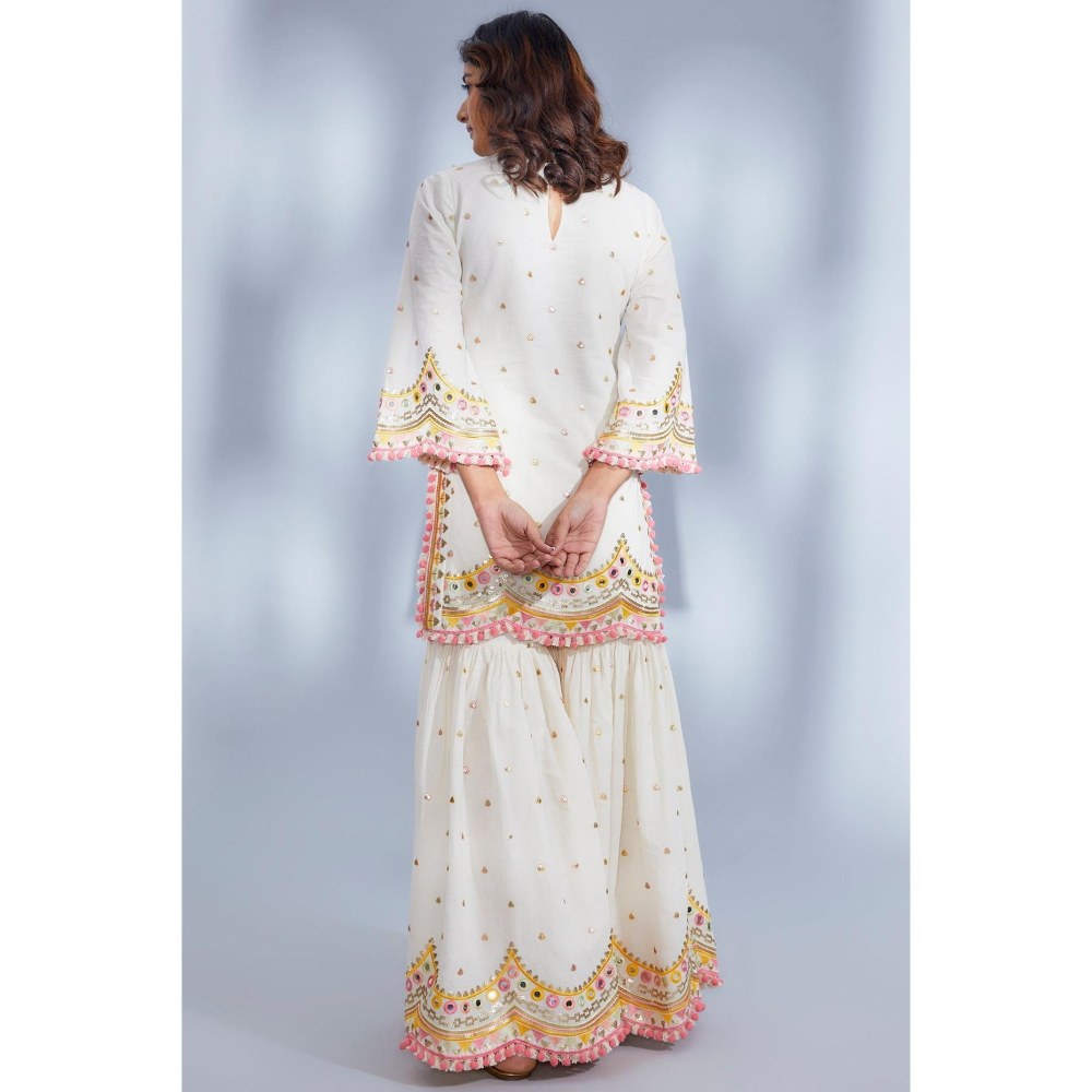 Gopi Vaid Bani Ivory Embroidered Kurta with Sharara and Dupatta